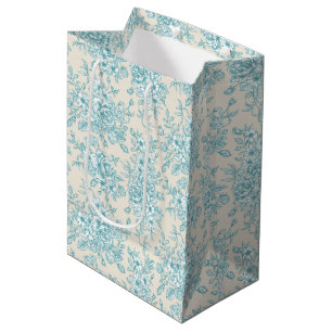 Blue Rose Bouquet Garden Floral Pattern Medium Gift Bag