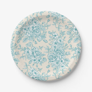 Blue Rose Bouquet Garden Floral Pattern Paper Plate