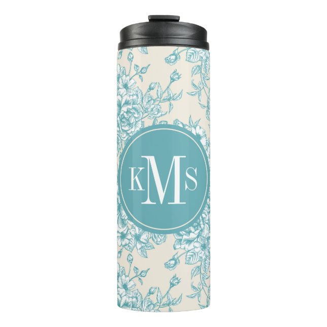 Blue Rose Bouquet Garden Floral Pattern Thermal Tumbler (Front)