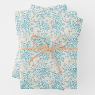 Blue Rose Bouquet Garden Floral Pattern Wrapping Paper Sheet