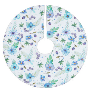 Blue rose brushed polyester tree skirt