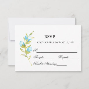 Blue Rose Buds Wedding RSVP Card
