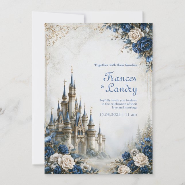 Blue Rose Castle Wedding Invitation (Front)