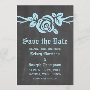 Blue Rose Chalkboard Save the Date Invite