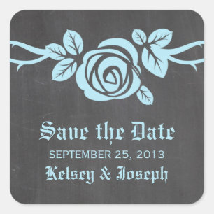 Blue Rose Chalkboard Save the Date Stickers