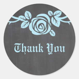 Blue Rose Chalkboard Thank You Stickers