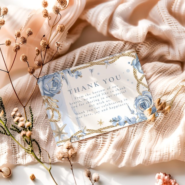 Blue Rose Coastal Rope Wedding Thank You Card (Creator Uploaded)