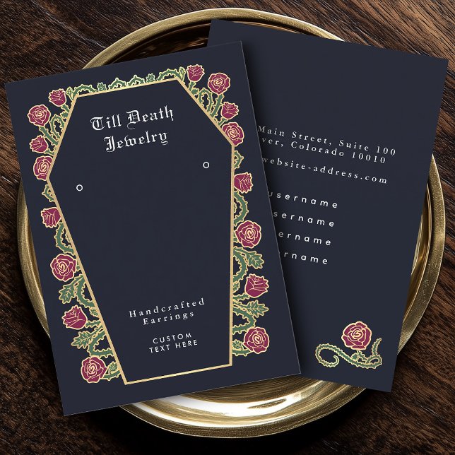Blue Rose Coffin Gothic Earring Display Business Card (Creator Uploaded)