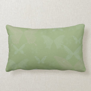 Blue Rose Coloured Butterflies on Sage Green Lumbar Pillow