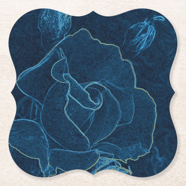 blue rose contour paper coaster (Front)