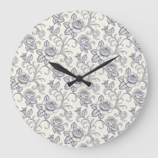 Blue Rose Cottage Core country pattern Large Clock