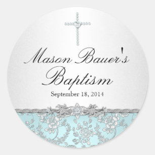 Blue Rose & Cross Baptism Sticker