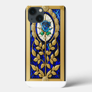 Blue Rose Design in Stained Glass iPhone 13 Case