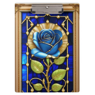 Blue Rose Design in Stained Glass Clipboard