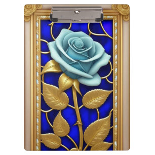 Blue Rose Design in Stained Glass Clipboard