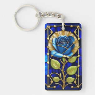 Blue Rose Design in Stained Glass Keychain