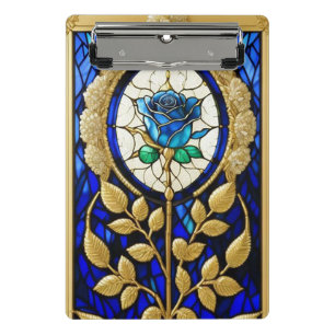 Blue Rose Design in Stained Glass Mini Clipboard
