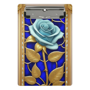 Blue Rose Design in Stained Glass Mini Clipboard