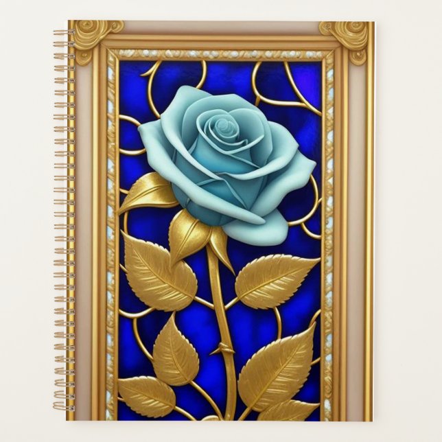 Blue Rose Design in Stained Glass Planner (Front)