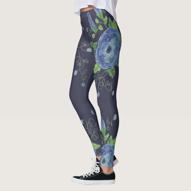 Blue Rose Designer Leggings (Left)