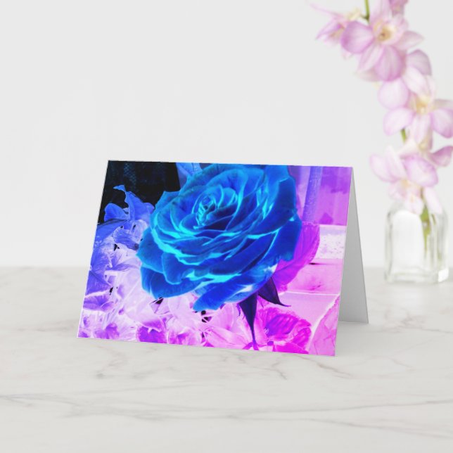 Blue Rose Fantasy Greeting Card Blank Inside (Orchid)