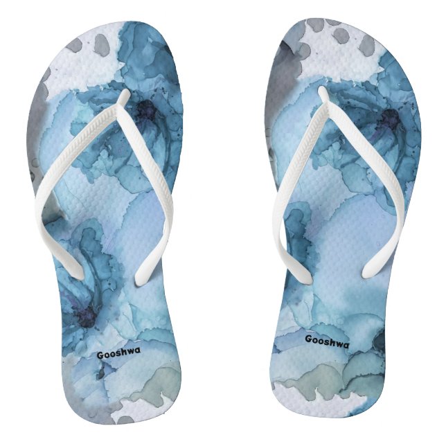 Blue Rose Flip Flops, Slim Straps Flip Flops (Footbed)