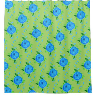 Blue Rose Floral Art Shower Curtain