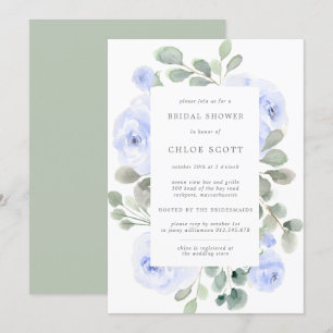Blue Rose Floral Botanical Bridal Shower Invitation