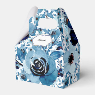 Blue rose floral flower pattern spring wedding favor box