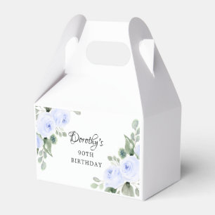 Blue Rose Floral Green Eucalyptus 90th Birthday Favor Box