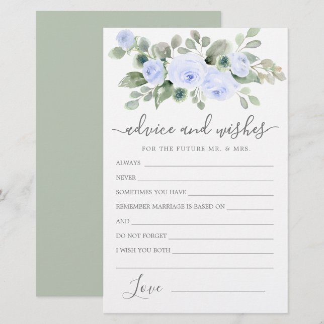 Blue Rose Floral Greenery Advice and Wishes Card (Front/Back)