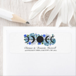 Blue Rose Floral Moon Phase Return Address Label