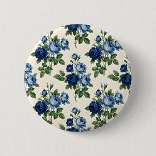 Blue Rose Floral Pattern 2 Inch Round Button