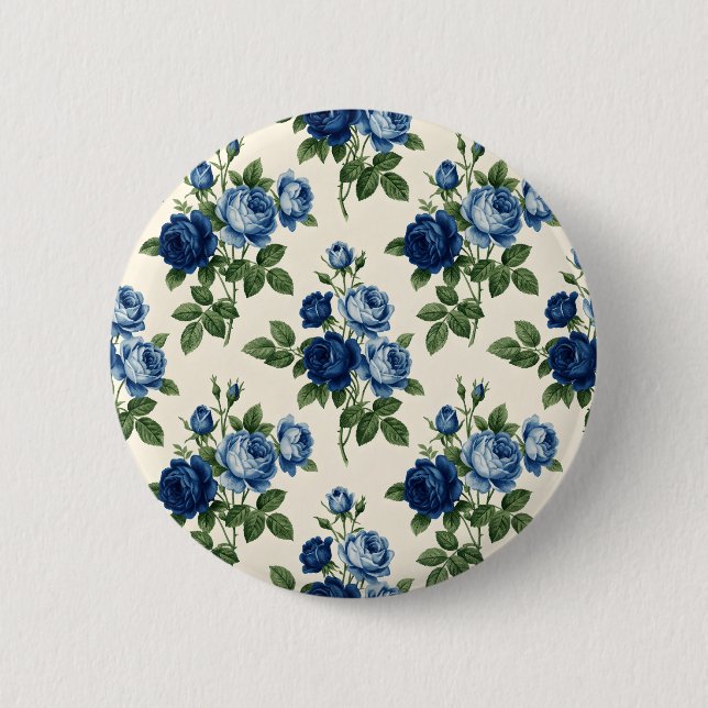 Blue Rose Floral Pattern 2 Inch Round Button (Front)