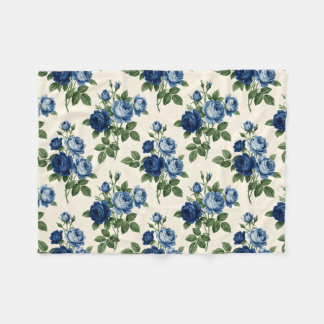 Blue Rose Floral Pattern Fleece Blanket