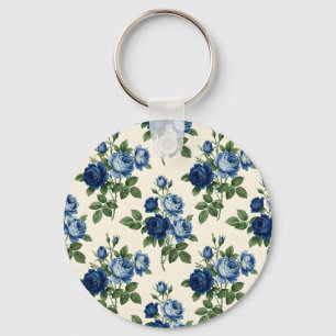 Blue Rose Floral Pattern Keychain