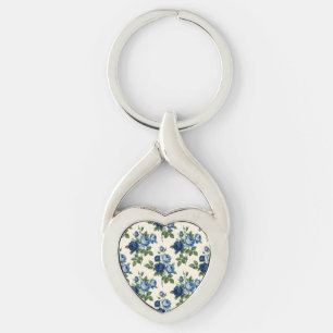 Blue Rose Floral Pattern Keychain