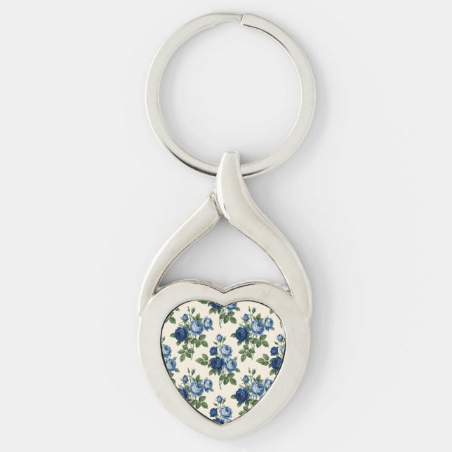 Blue Rose Floral Pattern Keychain (Front)