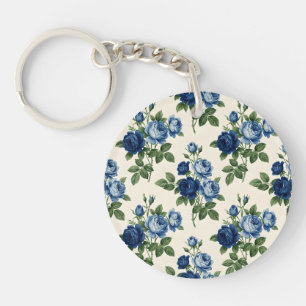Blue Rose Floral Pattern Keychain