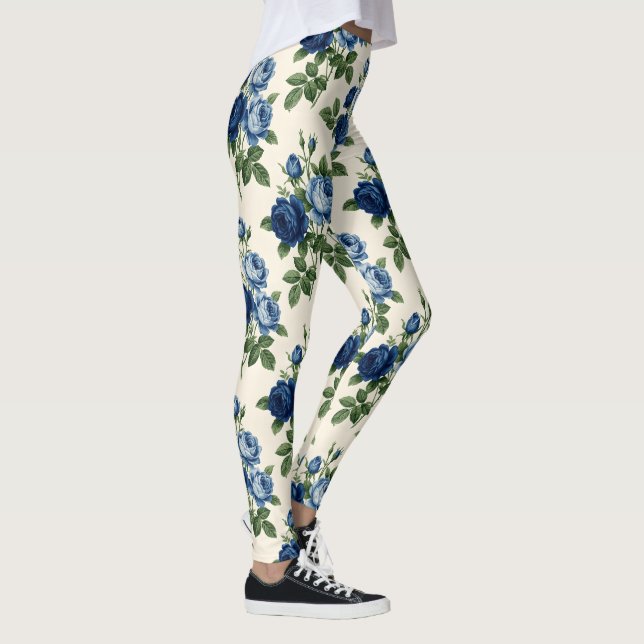 Blue Rose Floral Pattern Leggings (Right)