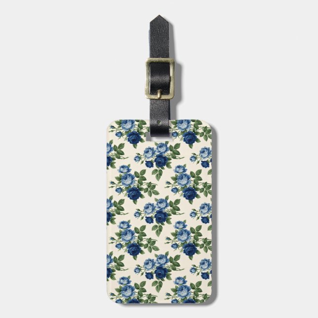 Blue Rose Floral Pattern Luggage Tag (Front Vertical)