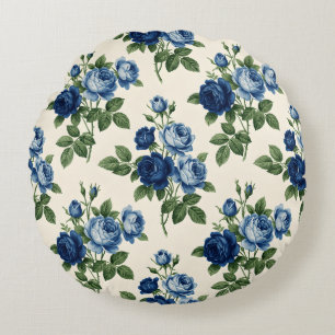 Blue Rose Floral Pattern Round Pillow