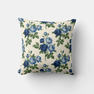 Blue Rose Floral Pattern Throw Pillow