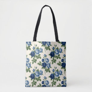 Blue Rose Floral Pattern Tote Bag