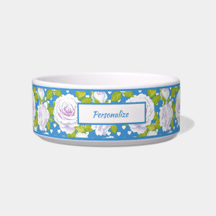 Blue Rose Floral Personalized Pet Bowl Design
