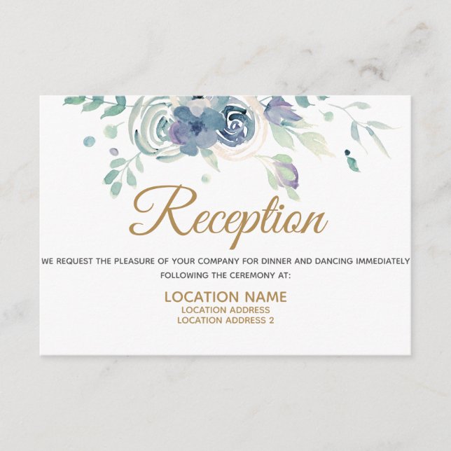 Blue Rose floral Reception Accommodation card (Front)