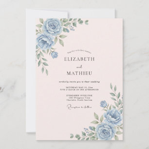 Blue Rose Floral Wedding Invitation