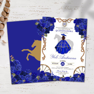 Blue Rose Floral Western Charra Quinceañera Invitation