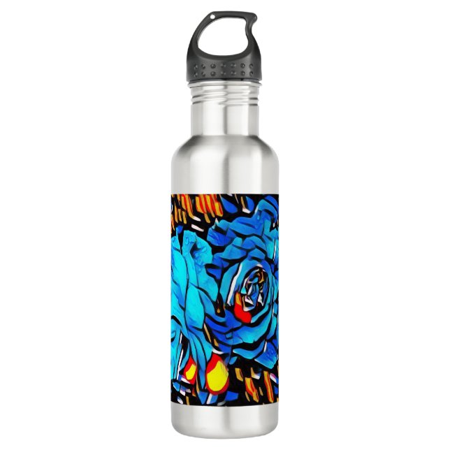Blue rose flower 710 ml water bottle (Front)