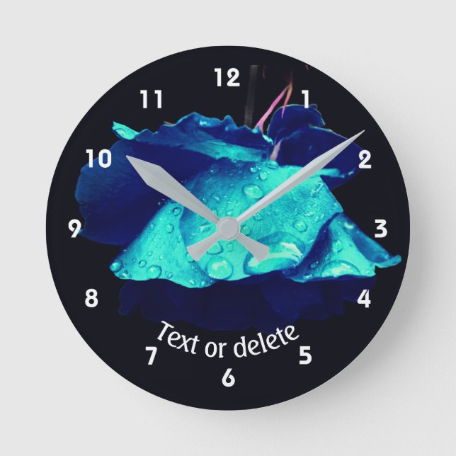 Blue Rose Flower Art Personalized Round Clock (Front)